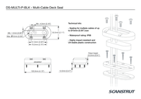 Technical drawing showing dimensions of the vertical multi cable seal in millimetres and inches