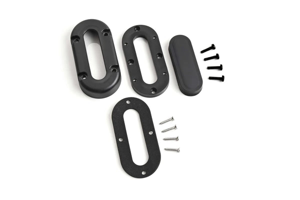 Component parts of the multi cable seal including top cover, base, bung, gasket and hardware
