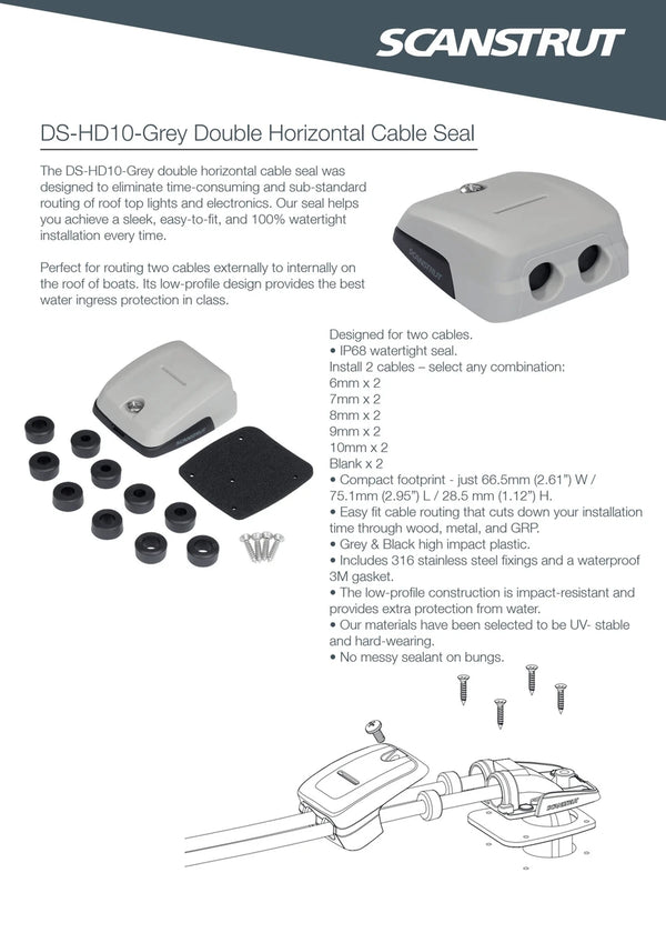 Technical specifications for Scanstrut DS-HD10 double horizontal cable seal