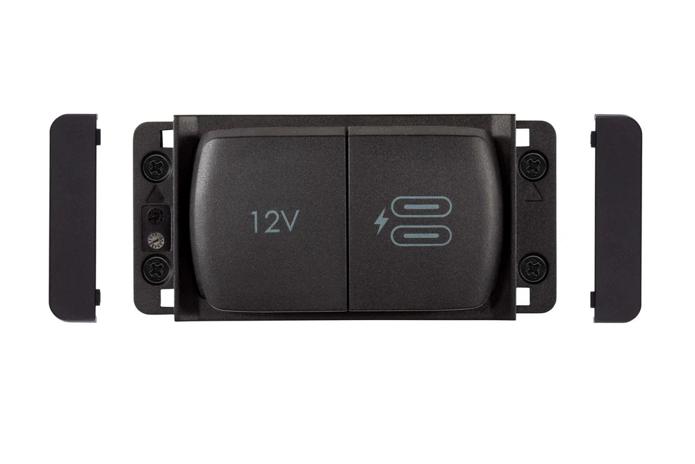 Front installation view showing mounting holes and bezel for the Scanstrut socket