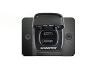 Front view of Scanstrut Flip Pro dual USB socket with open lid showing USB-C and USB-A ports