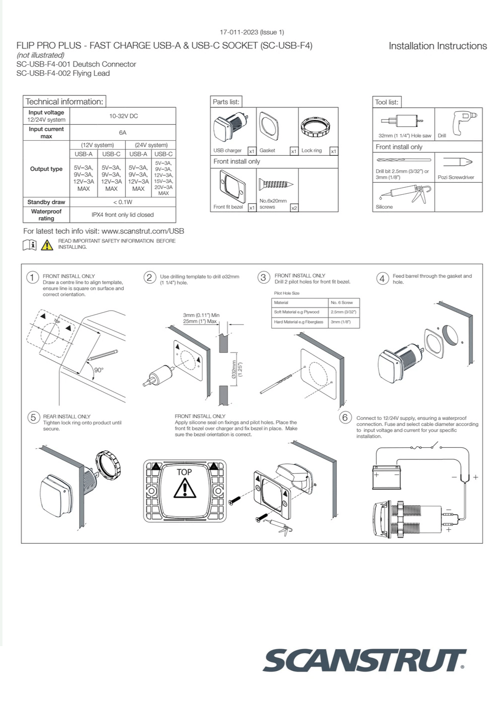 Installation guide for Scanstrut Flip Pro Plus USB socket