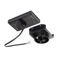 Technical view of the charger module and mounting bracket with technical specifications label