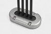 Aluminium vertical multi cable seal with four cables passing through a black rubber bung