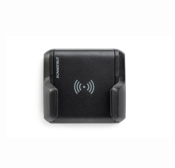 Compact 10W wall-mount wireless charger with closed spring-loaded grips in black