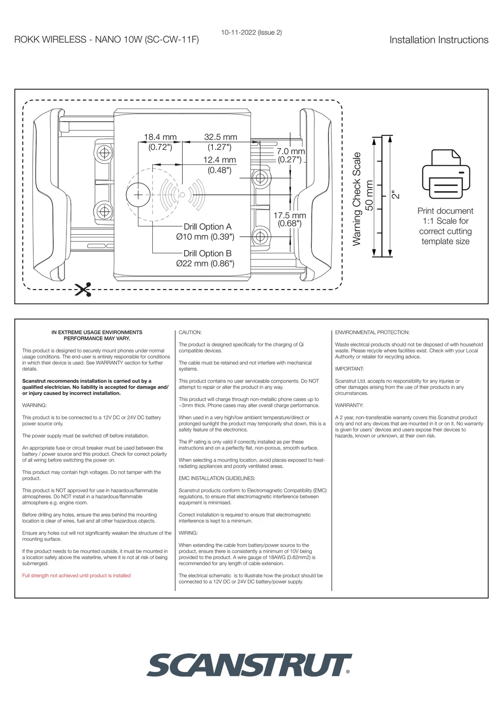 One-to-one scale drilling template for wireless charger mounting points