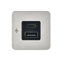Front view of the Scanstrut TILE USB socket with brushed stainless faceplate