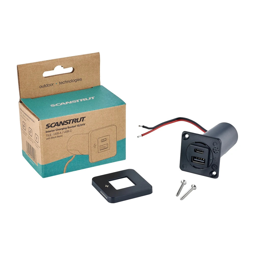 Scanstrut 12/24V TILE USB-A and USB-C socket with retail packaging