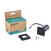 Product box with charger unit, black bezel, and stainless steel screws