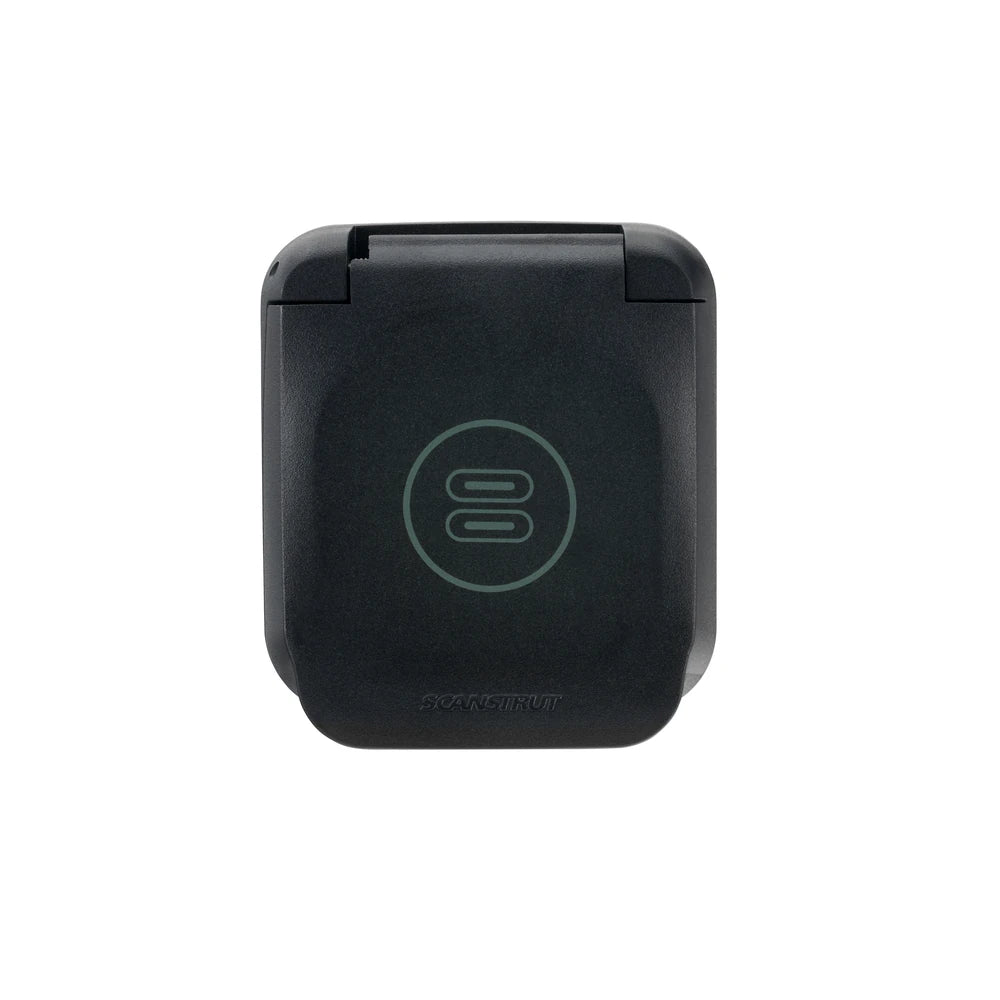 Front view of the USB-C socket with the black protective cover closed