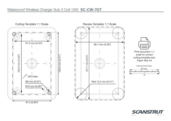 1:1 scale cutting and recess template for Scanstrut wireless charger