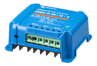 Side perspective view of Victron 48V to 12V converter highlighting the blue housing and mounting tabs