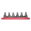 Side profile of busbar showing height of threaded M10 studs and reinforced red base