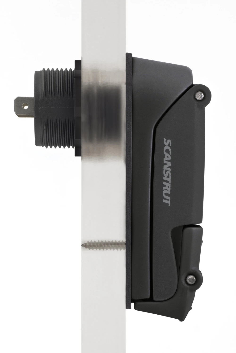 Side view of ROKK Charge Pro socket flush mounted on a panel