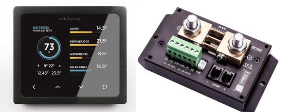 Simarine Pico display panel in black and active digital battery shunt