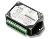 Perspective view of Simarine ST107 tank module with green terminal block and SICOM ports