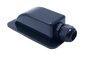 Angled view of black ABS single cable entry housing showing curved aerodynamic shape and cable gland