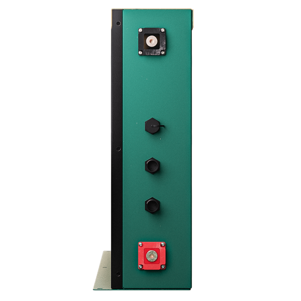 Side view of battery terminals and communication ports on the 300Ah lithium battery