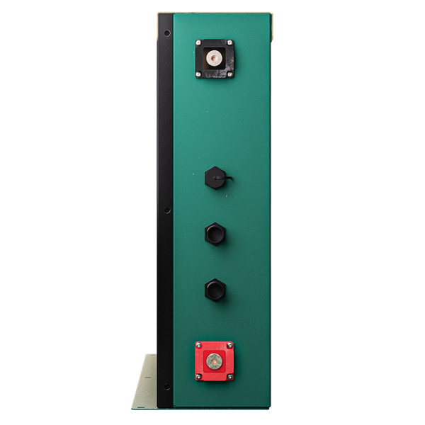 Side view of battery terminals and communication ports on the 300Ah lithium battery