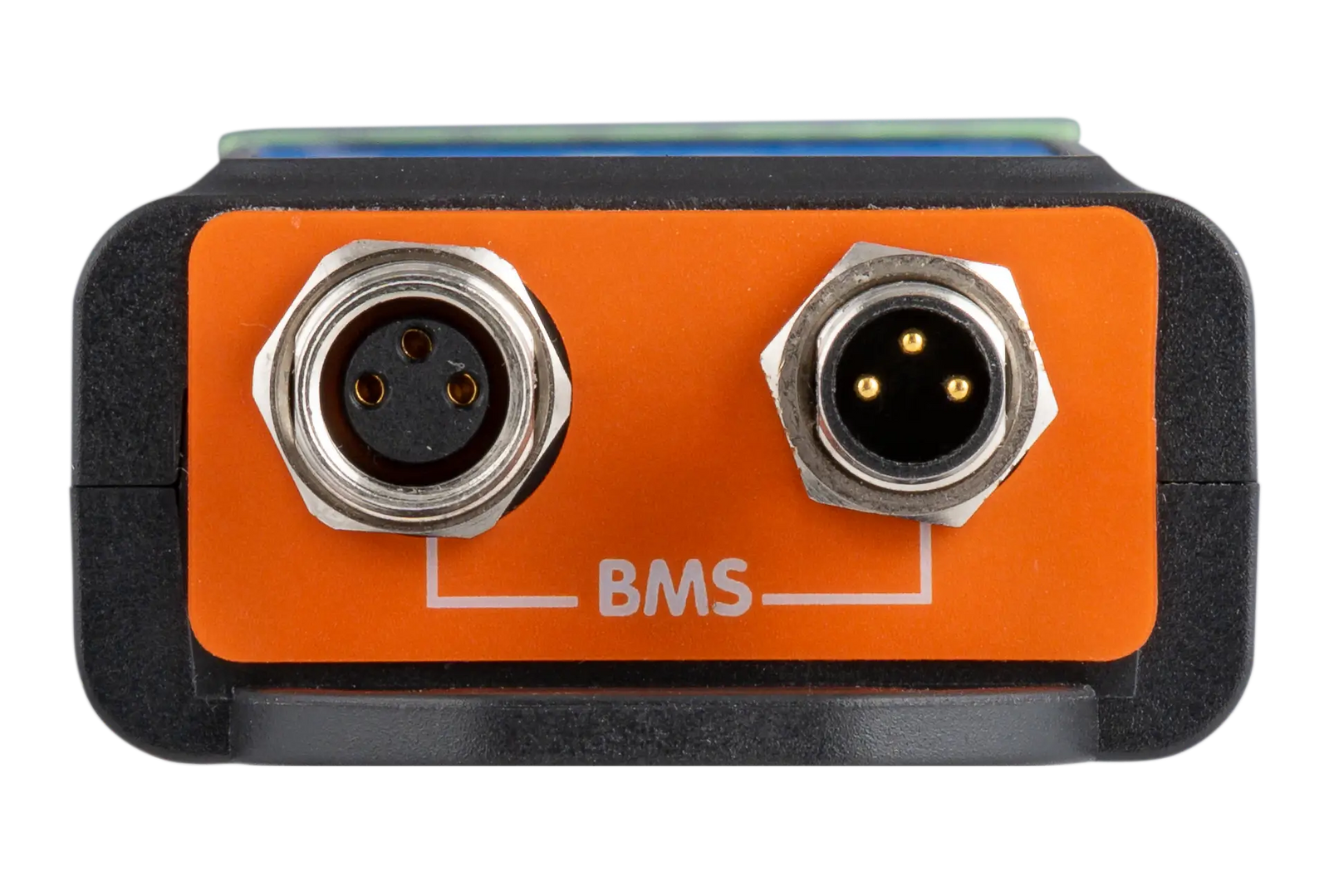 Close-up of the M8 circular male and female BMS connection ports