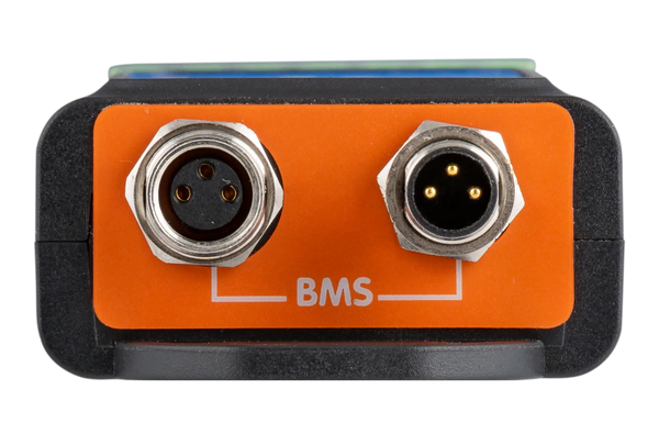Close-up of the M8 circular male and female BMS connection ports