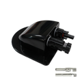 Black solar cable entry housing with two connectors and separate crimp terminals