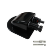 Black solar cable entry housing with two connectors and separate crimp terminals