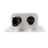 Front view showing pre-installed solar connectors on the white cable entry housing