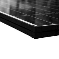 Detail view of solar panel corner showing durable frame construction and thickness
