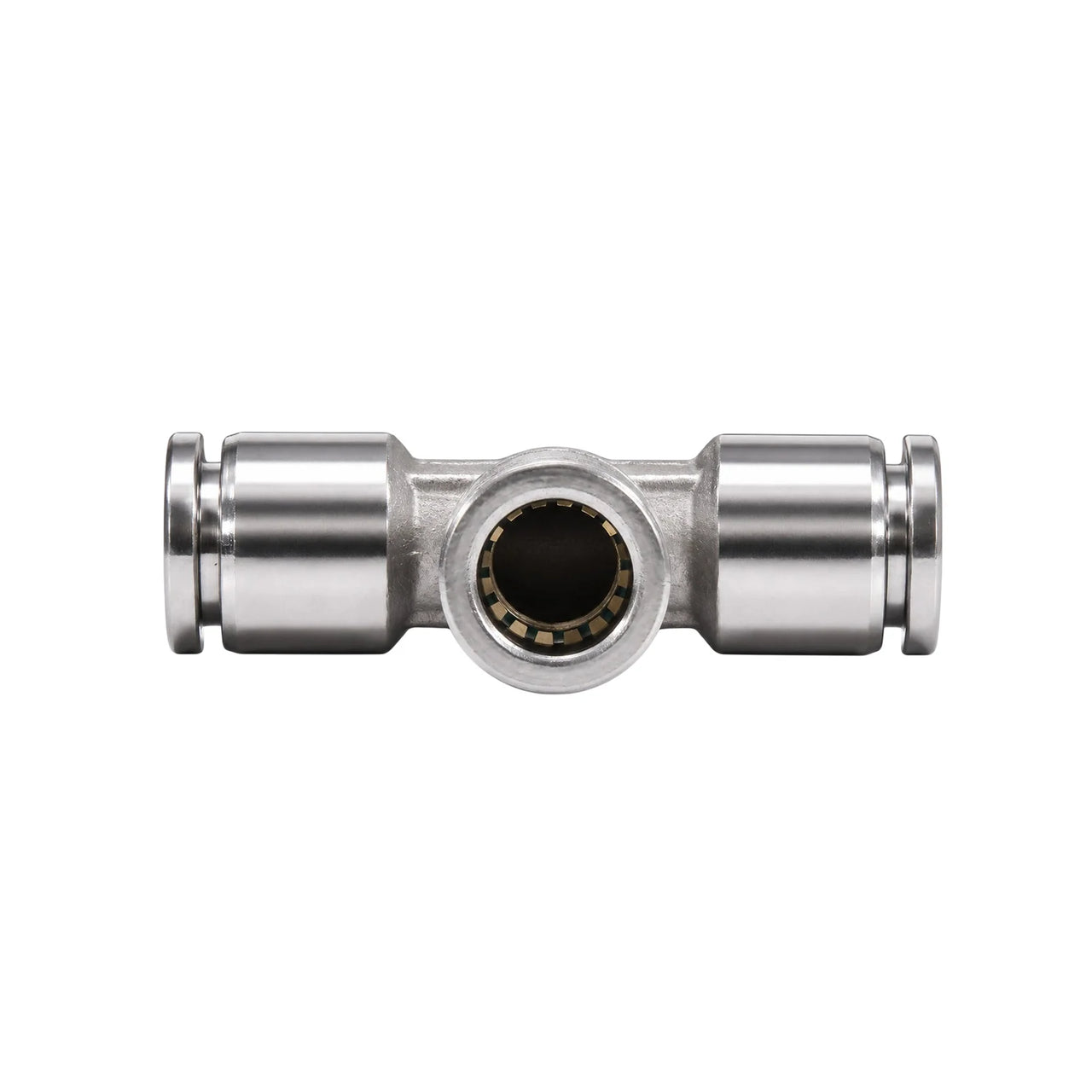 Internal view of a stainless steel 10mm push-in tube joiner port