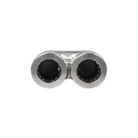 Top view of two 10mm push-in ports on a stainless steel Y-connector