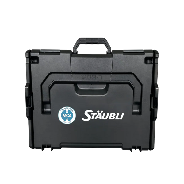 Front view of black Stäubli L-Boxx tool case with logo