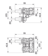 Technical dimensional drawing of MC4 Evo 2 branch connector showing 55mm width and 42.8mm height spacing
