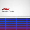 Detailed view of dark solar cells with text overlay stating 430W electricity output