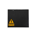 Front view of a 200W black square flexible solar panel with a caution high voltage sticker