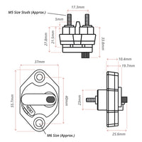 Technical dimensional diagram of Exotronic E66 circuit breaker showing height, width and stud spacing in millimeters