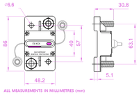 Technical drawing of Exotronic breaker with dimensions in millimetres