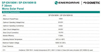 Technical specifications table for Enerdrive 190W solar panel electrical characteristics