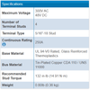 Technical specifications table listing voltage, amperage, torque and material ratings for BS-2127B