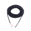 Coiled black temperature sensor cable with stainless steel probe and stripped wire leads