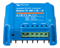 Bottom angled view of Victron isolated converter showing wiring terminal block and cooling fins