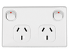 Tesla white double pole 10A double power point GPO with red switch indicators