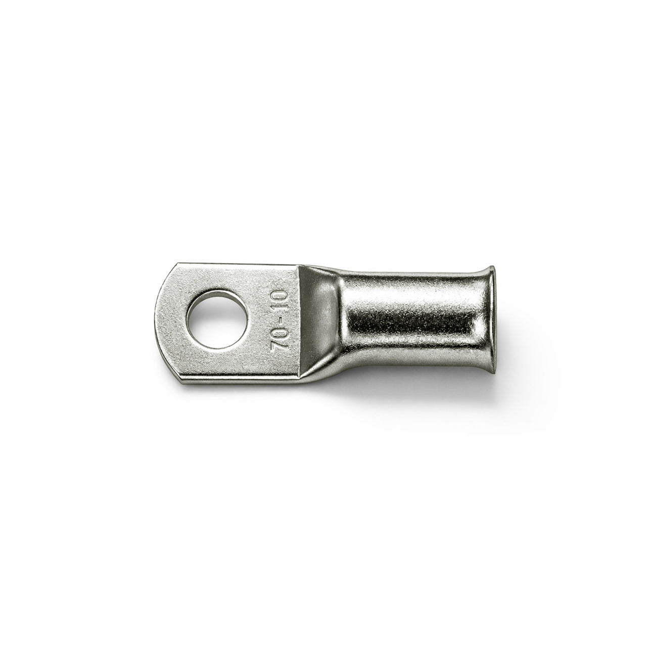 Top view of a 70mm2 tinned copper bellmouth lug with M10 stud hole