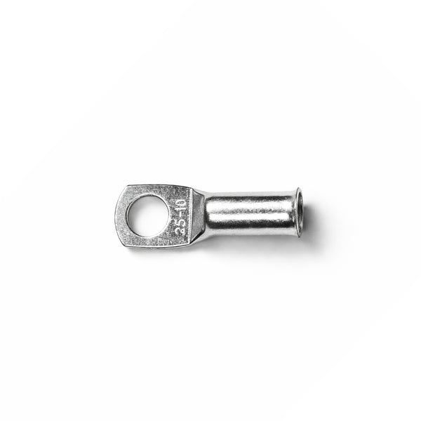 Top-down view of 25mm² M10 copper lug with size identification markings