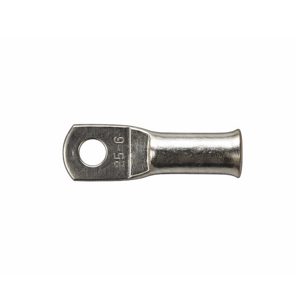 Top-down view of 25mm² M6 copper lug with size identification markings