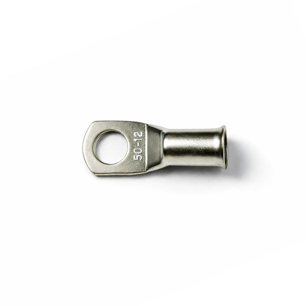 Top-down view of 50mm² M12 copper lug with size identification markings
