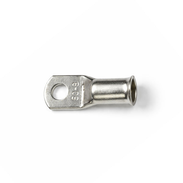 Top-down view of 50mm² M8 copper lug with size identification markings
