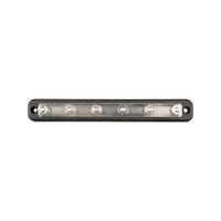 Technical top-down view of a 6-terminal 150A busbar without cover