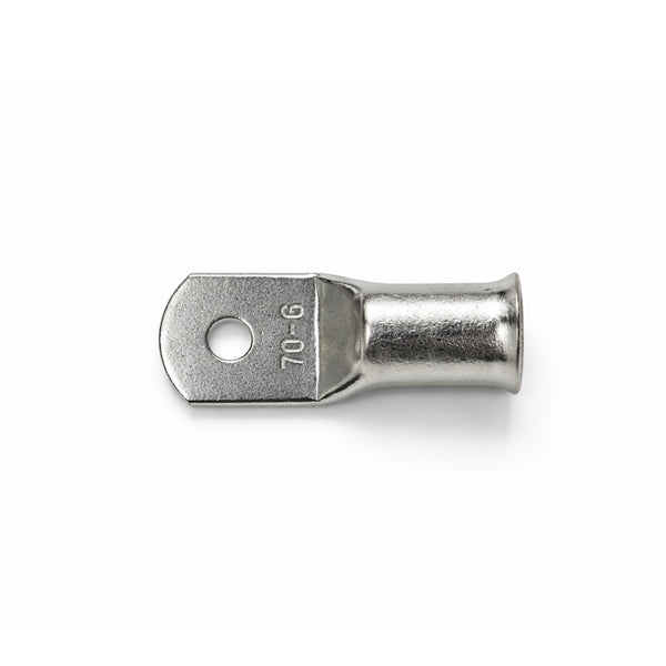 Top-down view of 70mm² M6 copper lug with size identification markings