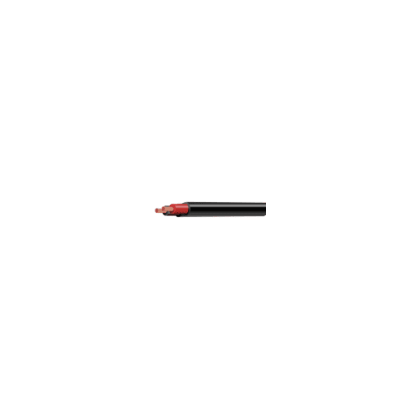 Cutaway diagram of cable construction showing exposed copper strands, red inner insulation and black outer sheath